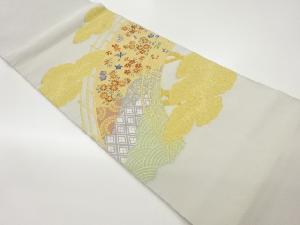 銀通し雲に橋・花鳥模様織出し袋帯